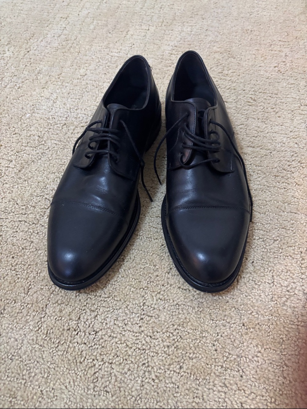 Massimo Dutti Black Leather Cap-Toe Derby Shoes
